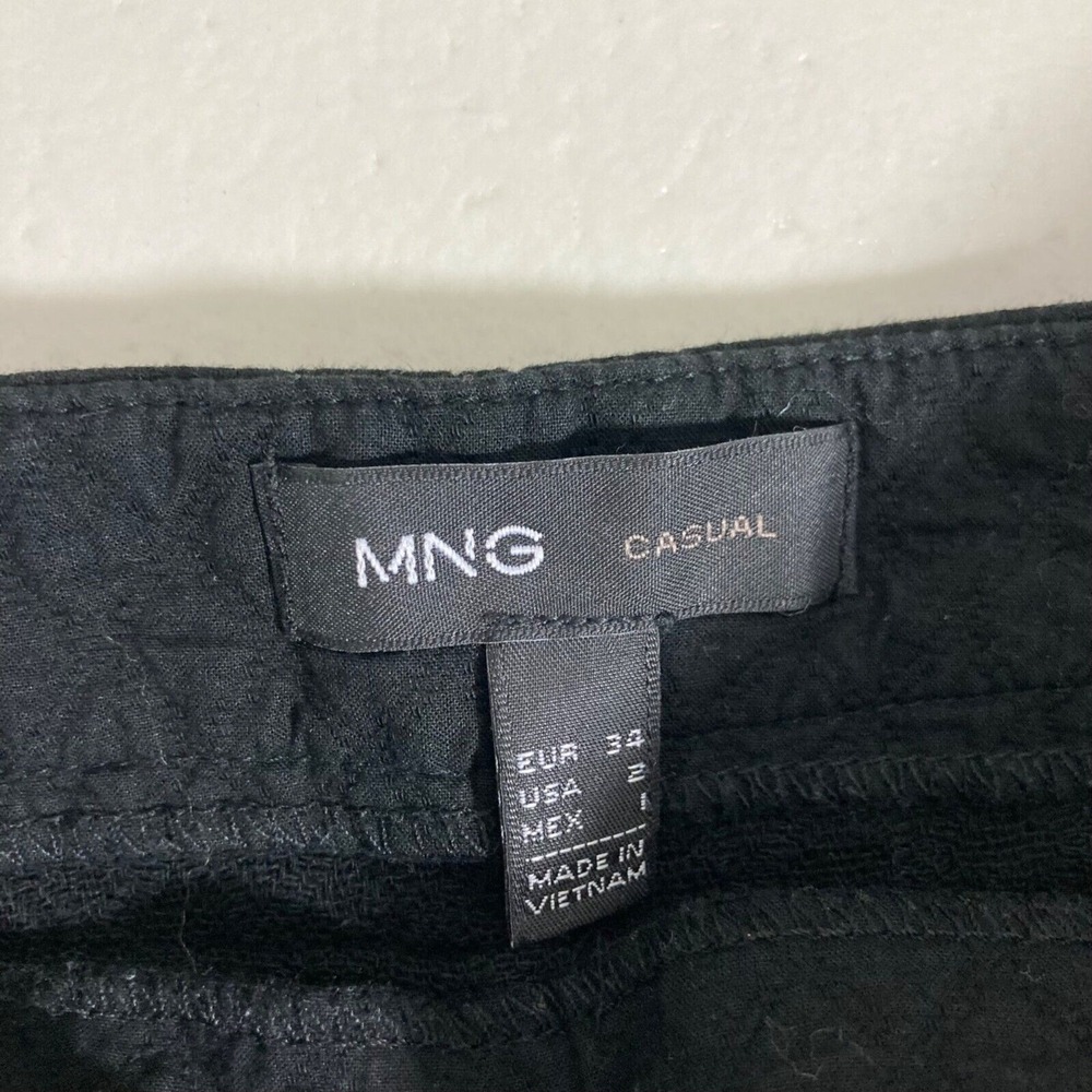 Mango Casual Mini Skirt Womens 2 Black Quilted Faux Leather Trim Pockets - Picture 11 of 12
